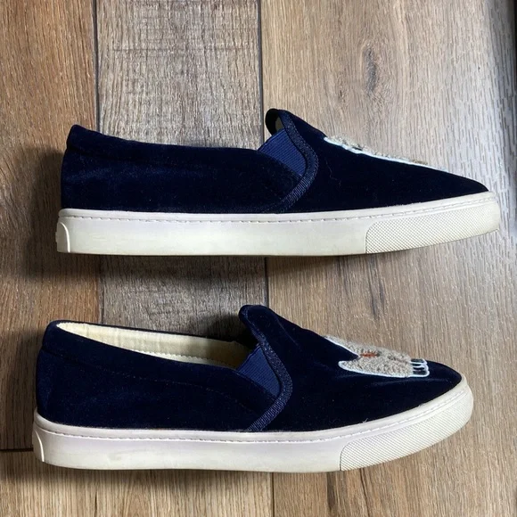 Soludos Kissing Llama Navy Blue Velvet Sneakers Size 8.5